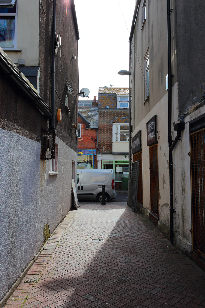 Junction of Caroline Place and alleyway, looking towards Great George Street