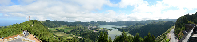 Azores, Island of San Miguel, The Caldera of Cete Citades from the Roof of an Unfinished Abandoned Hotel