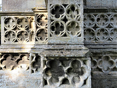 titchmarsh church, northants (6) c15 quatrefoil plinth on west tower c.1474