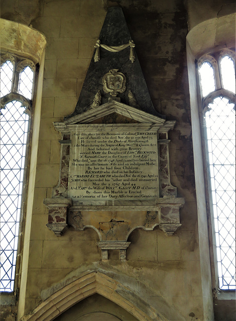 titchmarsh church, northants (9) c18 tomb of colonel john creed +1751 and family, by edward bingham c.1775