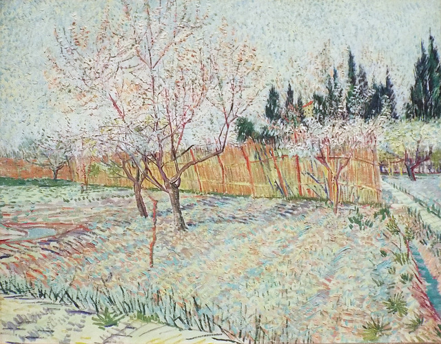 Detail of the Orchard with Peach Trees and Cypresses by Van Gogh in the Metropolitan Museum of Art, July 2023