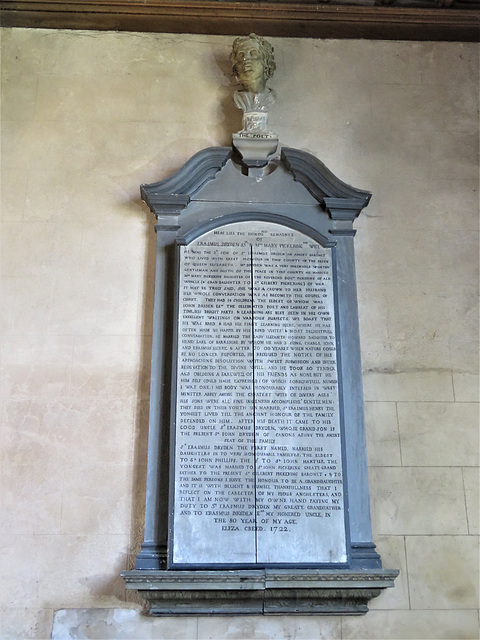 titchmarsh church, northants , c18 tomb to poet john dryden and family, painted 1722 by his cousin elizabeth creed