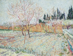 Detail of the Orchard with Peach Trees and Cypresses by Van Gogh in the Metropolitan Museum of Art, July 2023