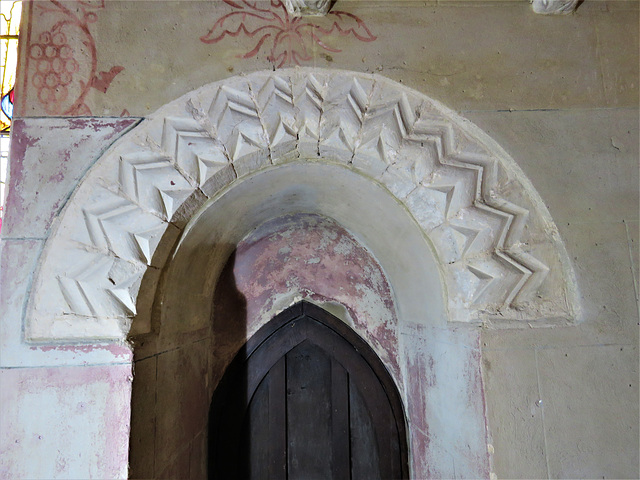 titchmarsh church, northants (12) c12 zigzag reused in c13 priest's doorway
