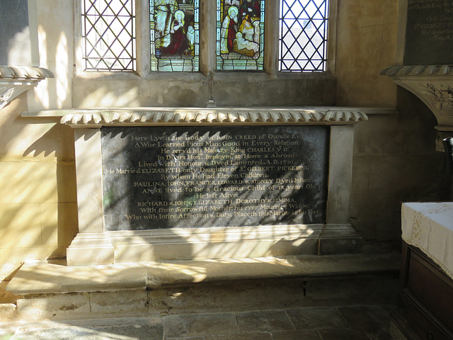 titchmarsh church, northants , c18 tombs of major creed and wife +1704, +1705 (1)