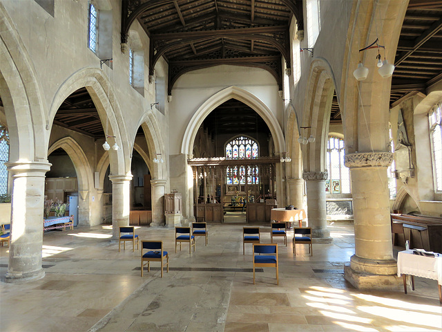 titchmarsh church, northants,c13 and c14 arcades with c15 clerestory