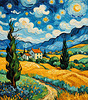 Bon dimanche ,avec une composition réalisée avec Photoleap , un paysage à la manière de Van Gogh