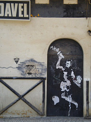Painted on wall and door.