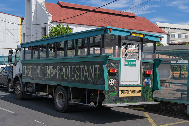 A school bus for a Protestant school