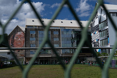 Murals overlooking a school playground