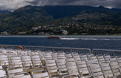 A practically empty upper deck of the ferry