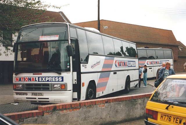 Ambassador Travel 102 (F102 CCL) at King Street, Mildenhall – 13 Jul 1991 (144-20)