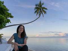 Andrea under the palm at MBL