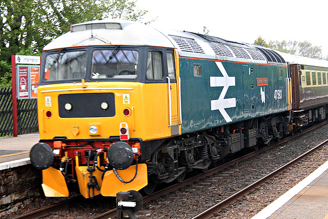 Locomotive Services class 47 47593 GALLOWAY PRINCESS at Kirkby Stephen on rear of 1Z40 09.02 Crewe - Appleby Settle & Carlisle Circular 22th May 2021.