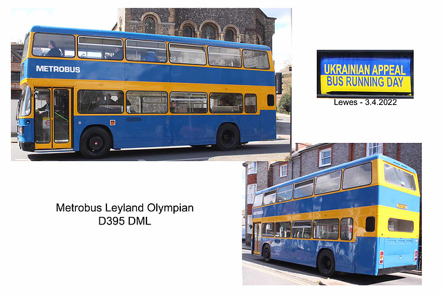 Metrobus Leyland Olympian Ukrainian Appeal running day Lewes 3 4 2022