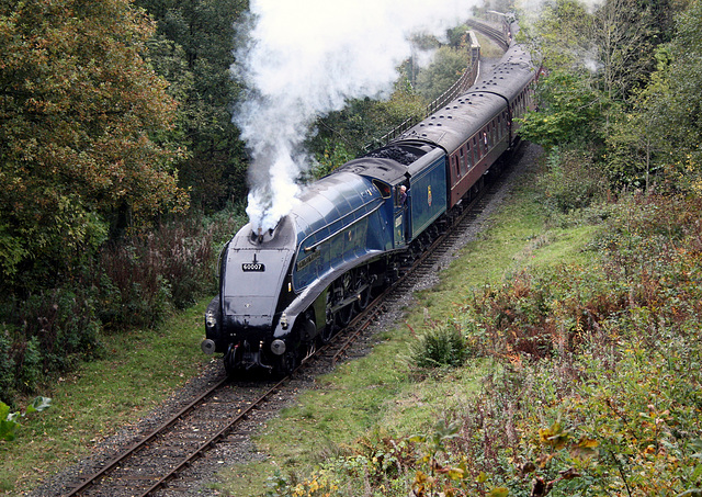 A.4 60007 SIR NIGEL GRESLEY with a blast on its Whistle about to enter Nuttall Tunnel on 1J69 11.50 Heywood - Rawtenstall 18th October 2014