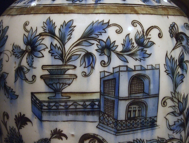 Detail of the Iranian Vase with Architectural, Figural,and Floral Designs in the Brooklyn Museum, May 2011