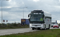 National Express  (Travel West Midlands) SH282 (BV19 XOO) on the A11 at Barton Mills - 6 Oct 2020 (P1070879)