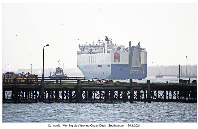 Car carrier Morning Lisa leaving Ocean Dock Southampton 24 1 2024