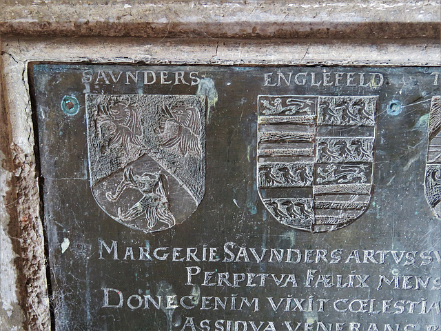 weston under wetherley church, warks  (30)saunders elephant heraldry on brass of margery saunders +1563