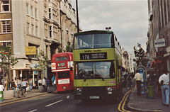 London and Country 665 (H665 GPF) in Oxford Street, London – 24 Sep 1991 (151-26)