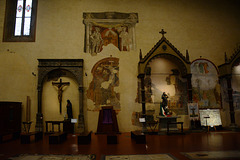 Italy, Basilica of San Francesco in Arezzo, Interior and Surviving Frescos on a Wall