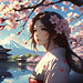 Sakura,  célèbres fleurs de cerisiers au Japon,  avecl’IA.