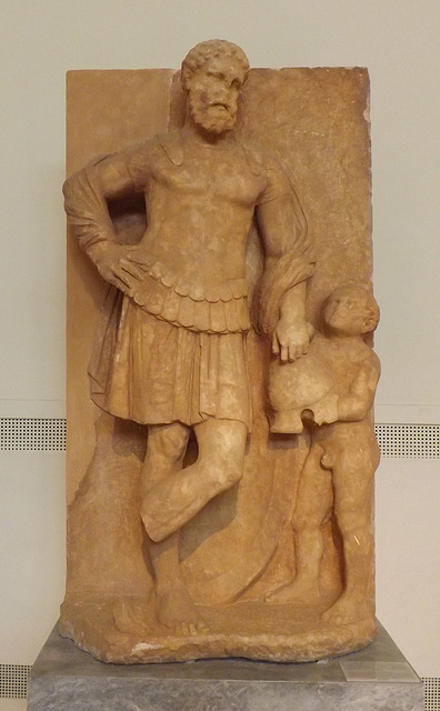 Grave Relief from Eleusis of a Bearded Warrior in the National Archaeological Museum in Athens, May 2014