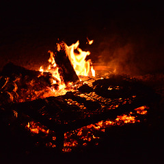 At the fireplace