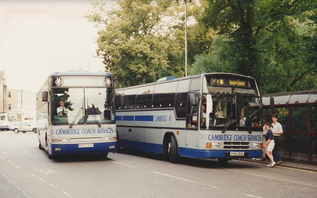 Cambridge Coach Services M307 BAV and F421 DUG at Cambridge - 10 Jul 1995
