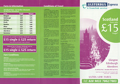 Ulsterbus timetable Belfast to Scotland - 2004-2005 (Side 1)
