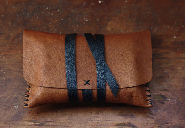 Cognac leather pouch