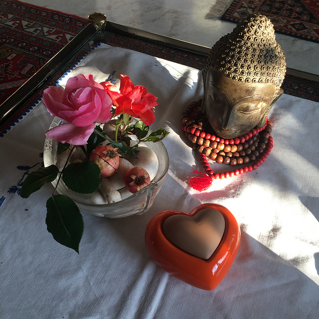 Still life with Buddha head.