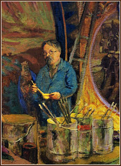 Le peintre Maurice Denis , dans son atelier..