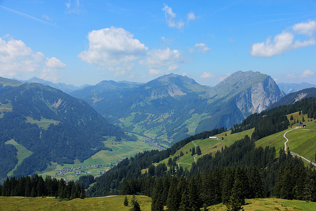 Blickrichtung Südwest - vom Wanderweg hinauf auf den Diedamskopf