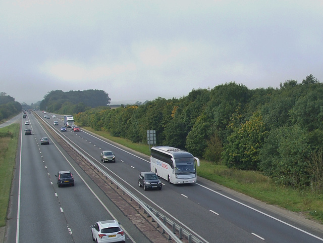 DSCF9543 National Express Caetano Levante on the A11 near Kennett - 2 Sep 2017