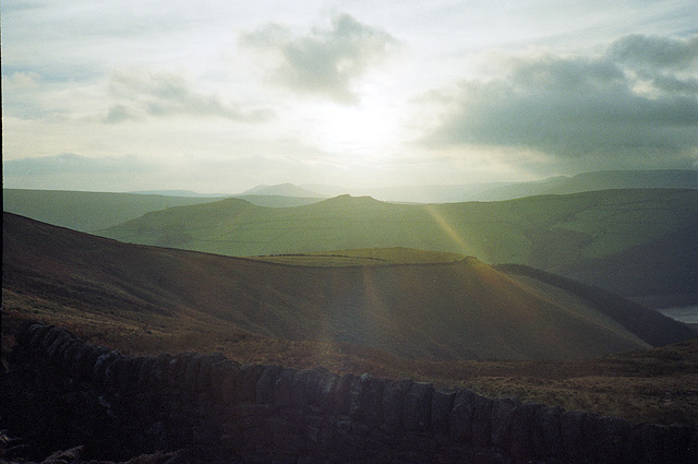 Loose Hill and Mam Tor from Derwent Edge in late October afternoon (Scan from 1989)