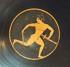 Detail of a Kylix with a Swordsman in the Getty Villa, June 2016