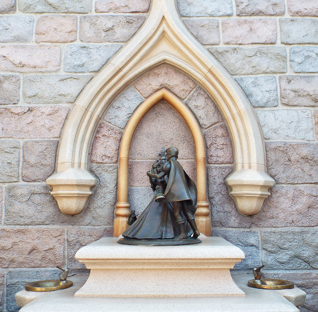 Sleeping Beauty and Prince Phillip Water Fountain in Disneyland, June 2016