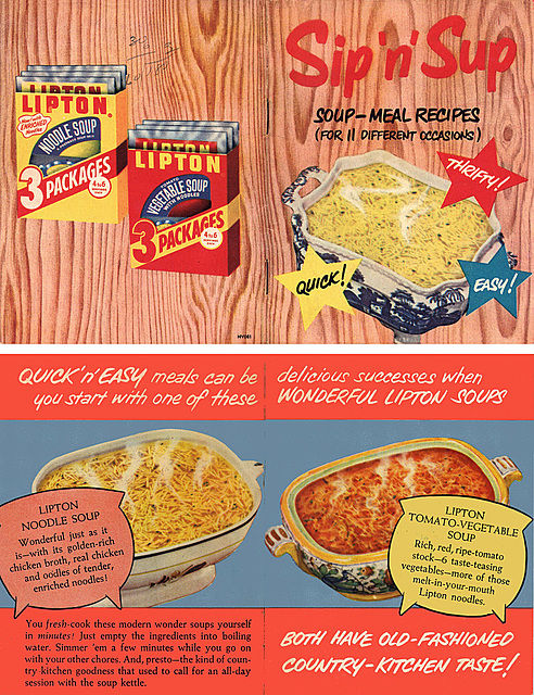 "Sip 'N Sup Soup Meal Recipes", c1950