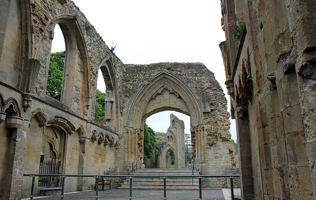 The view  of Galstonbury Abbey from inside the Lady Chapel