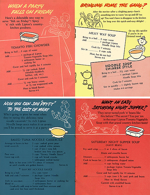 "Sip 'N Sup Soup Meal Recipes" (3), c1950