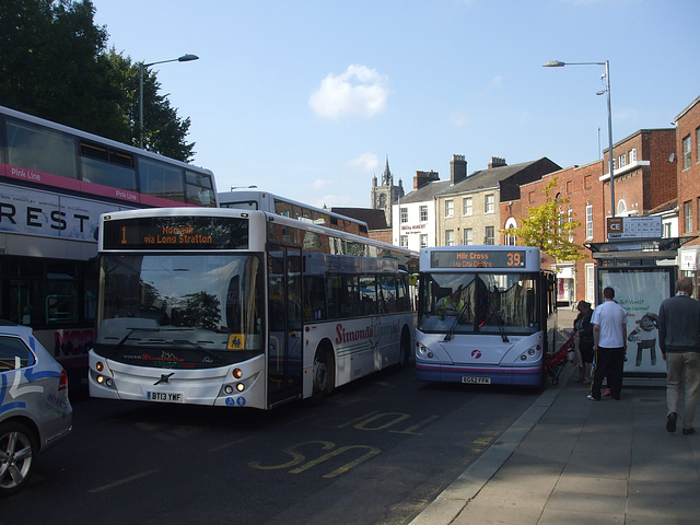 DSCF1583 Simonds BT13 YVF and First Eastern Counties Buses EG52 FFK (ex Jersey J101718) in Norwich - 11 Sep 2015
