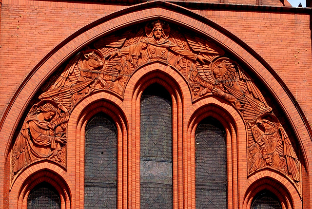 Detail of the facade of Saint Dunstan's Church, Earle Road, Liverpool