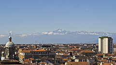 Turin from the top of the bell tower of the St. John Baptist Cathedral - View on the roofs, until the Monviso, by the impression who stands up over the city