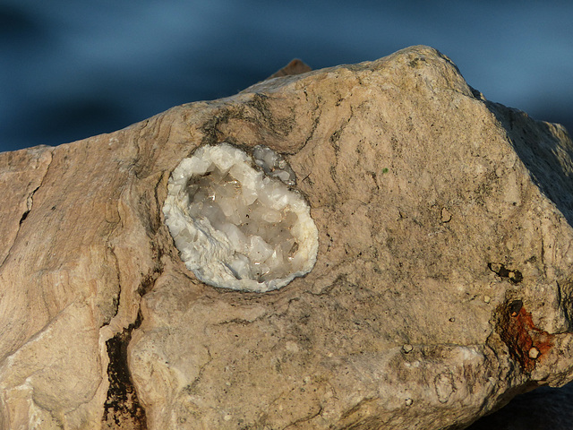 Geode in wall at The Tip, Pt Pelee, Ontario