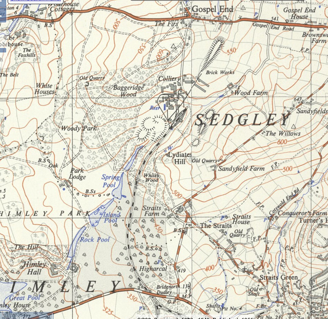 A map from around 1940 showing Baggeridge Colliery and the dismantled Railway