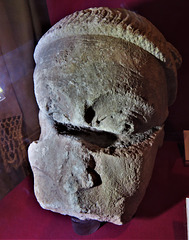 torre abbey, devon , head of a monk from a c15 tomb effigy, nb the angel's hand (1)
