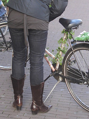 Cowgirl Patent Leather Black Boots & Flowered bike