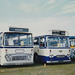 Preserved former Stratford Blue 36 (XNX 136H) and 62 (HAC 628D) at Showbus, Duxford – 21 Sep 1997 (373-02)